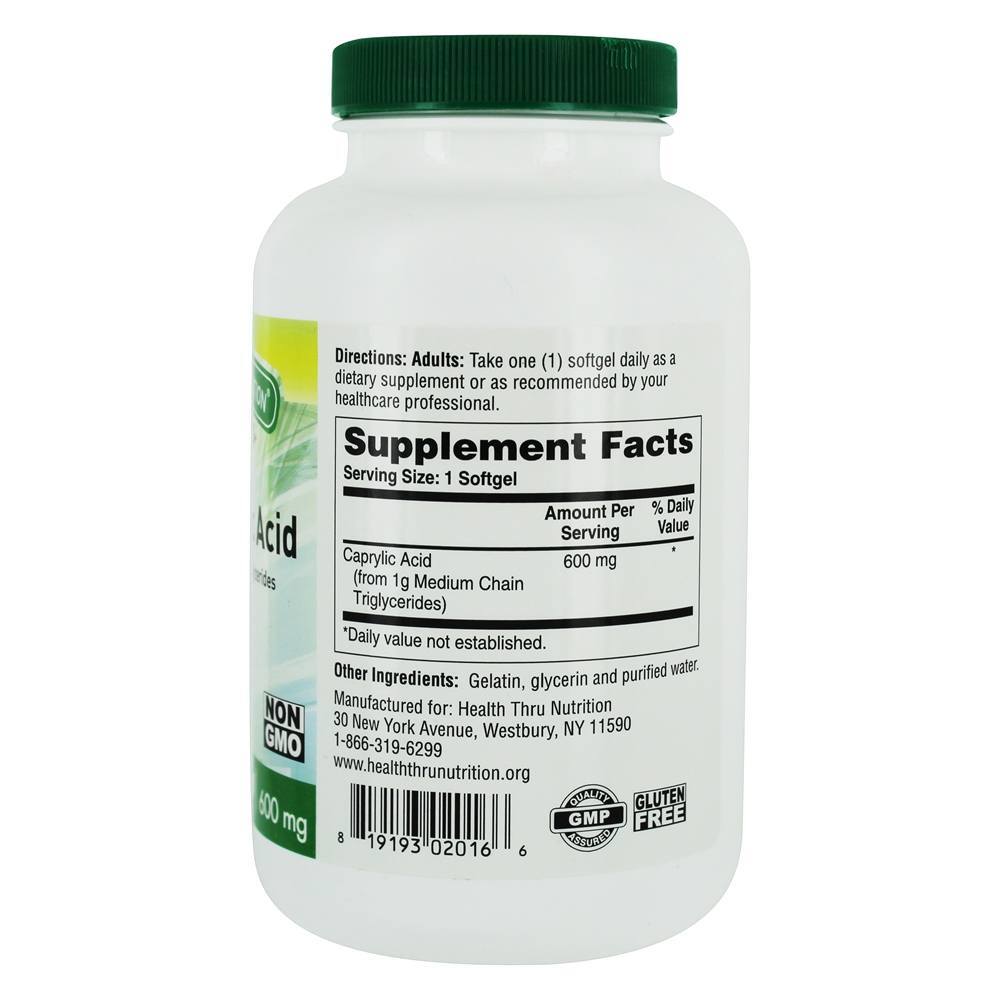 Triglicerídeos de cadeia média de ácido caprílico 600 mg. - 200 Softgels Health Thru Nutrition - Imagem 2