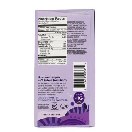 Barra de chocolate extra escura 70 % amêndoa salgada com cacau - 2.8 oz. Lily's - Image 2