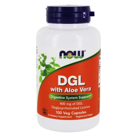 DGL com Aloe Vera Sistema Digestivo Suporte 400 mg. - Cápsulas 100 NOW Foods