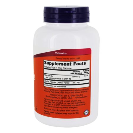 Vitamina K-2 Bone Health Support 100 mcg. - Cápsulas 250 NOW Foods - Image 2