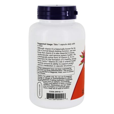 Vitamina K-2 Bone Health Support 100 mcg. - Cápsulas 250 NOW Foods - Image 3