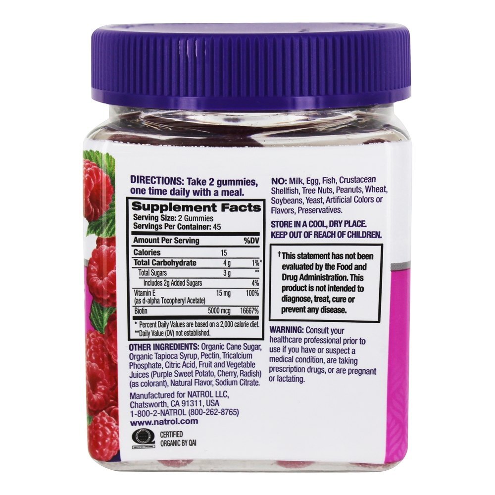 Cabelo, Pele & Unhas Gomoso 90% Orgânico Framboesa - 90 Gummies Natrol - Imagem 2