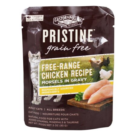 Pedaços de comida de gato molhado grátis grão puro na receita de frango ao ar livre de molho - 3 oz. Castor & Pollux