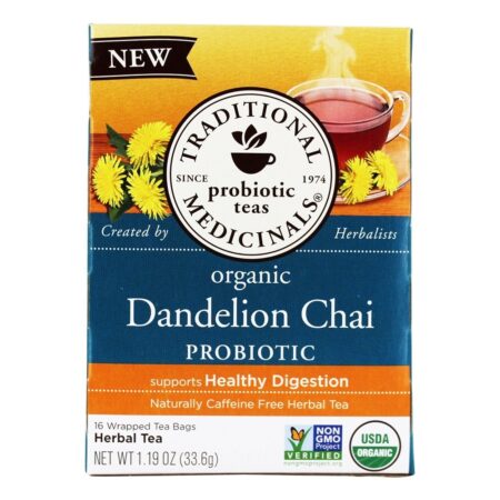 Chá Dente-de-Leão Chai Probiótico Orgânico - 16 Saquinhos de Chá Traditional Medicinals