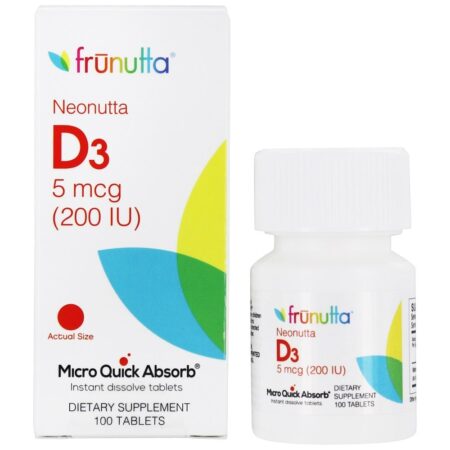 Vitamina D3 Neonutta 200 UI - 100 Tablets de dissolução rápida Frunutta