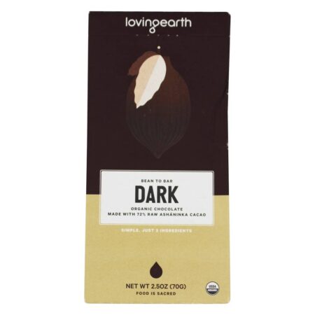 Barra de Chocolate Orgânica 72 % Dark Chocolate - 2.5 oz. Loving Earth