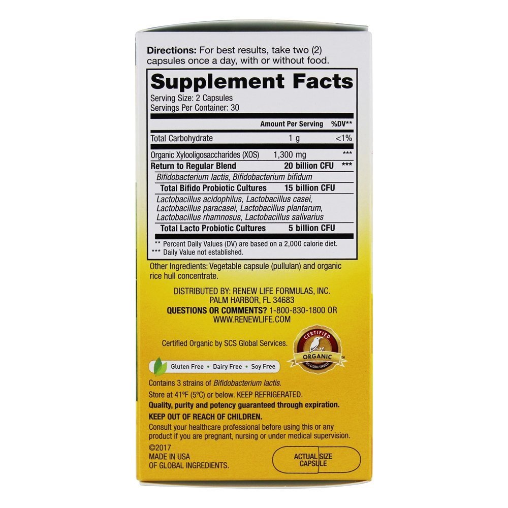 Probiotics + Prebiotics Return to Regular 20 Bilhões de UFC - 60 Cápsula (s) vegetal (s) Renew Life - Imagem 2