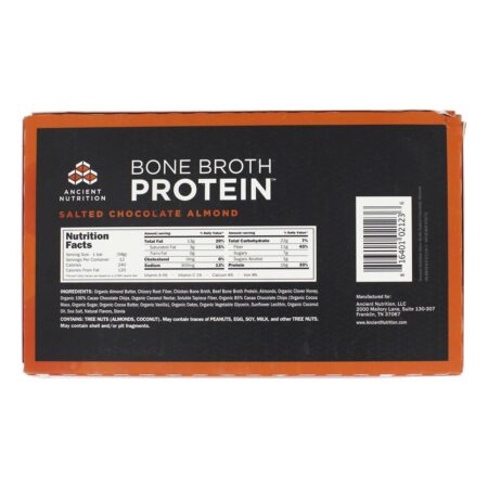 Bone Broth Superfood Protein Barras Caixa Salgados Chocolate Amêndoa - 12 Barras Ancient Nutrition - Image 2