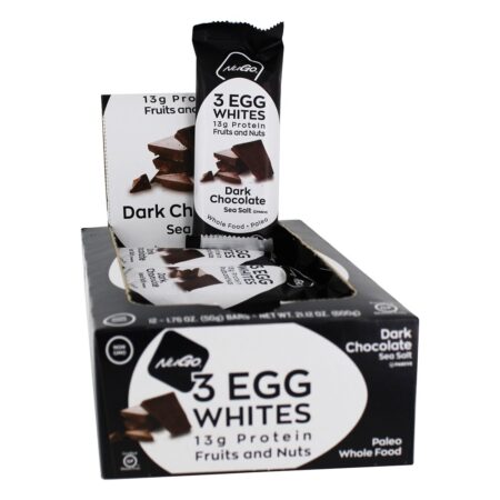 Caixa De Barras De Proteína De Ovo Branco Mar De Chocolate Escuro Sal - 12 Barras NuGo Nutrition