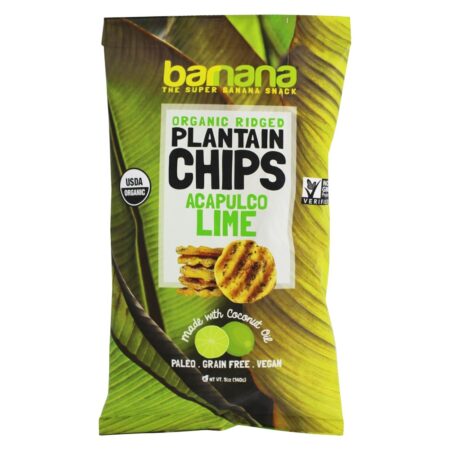 Chips de banana-da-terra orgânicos Ridged Acapulco Lime - 5 oz. Barnana