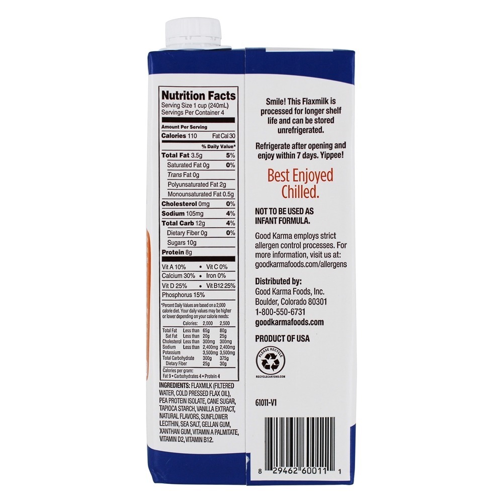Leite de Linho com Omega - 3 + Baunilha De Proteína - 32 fl. oz. Good Karma - Imagem 2