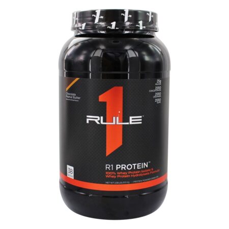 Proteína R1 100 % Proteína Whey Isolada & Proteína Whey Hidrolisada Fórmula Pó De Chocolate Manteiga De Amendoim - 2.58 lbs. Rule One Proteins