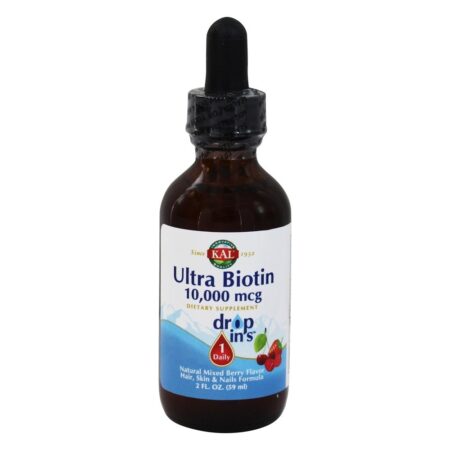 Ultra Biotin Drop Ins Cabelo, Pele e unhas Fórmula Berry Flavor 10000 mcg. - 2 fl. oz. Kal