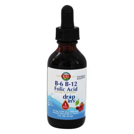 Vitaminas B6 e B12 Ácido Fólico Drop Ins Mixed Berry Sabor - 2 fl. oz. Kal