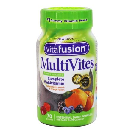 MultiVites Completa Multivitamínico Fórmula Diária Natural Baga Natural, Pêssego e Sabores de Laranja - 70 Gummies Vitafusion