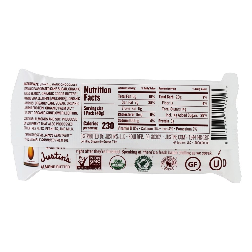 Copos De Manteiga De Amêndoa De Chocolate Escuro - 1.4 oz. Justin's Nut Butter - Imagem 2