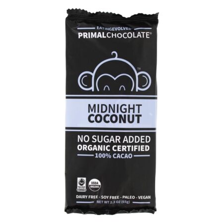 Bar de Chocolate Primal Orgânico 100 % Cacao Midnight Coconut - 2.3 oz. Evolved