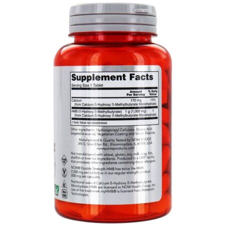 Agora Sports HMB Dupla Força Recuperação de Esportes 1000 mg. - 90 Tablets NOW Foods - Image 2