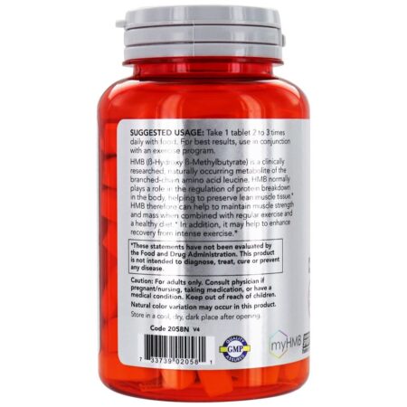 Agora Sports HMB Dupla Força Recuperação de Esportes 1000 mg. - 90 Tablets NOW Foods - Image 3