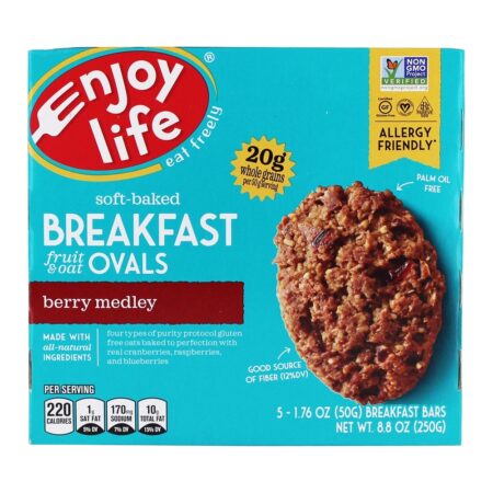 Café da Manhã Soft-Baked Fruit & Oat Ovals Berry Medley - 5 Barras Enjoy Life Foods