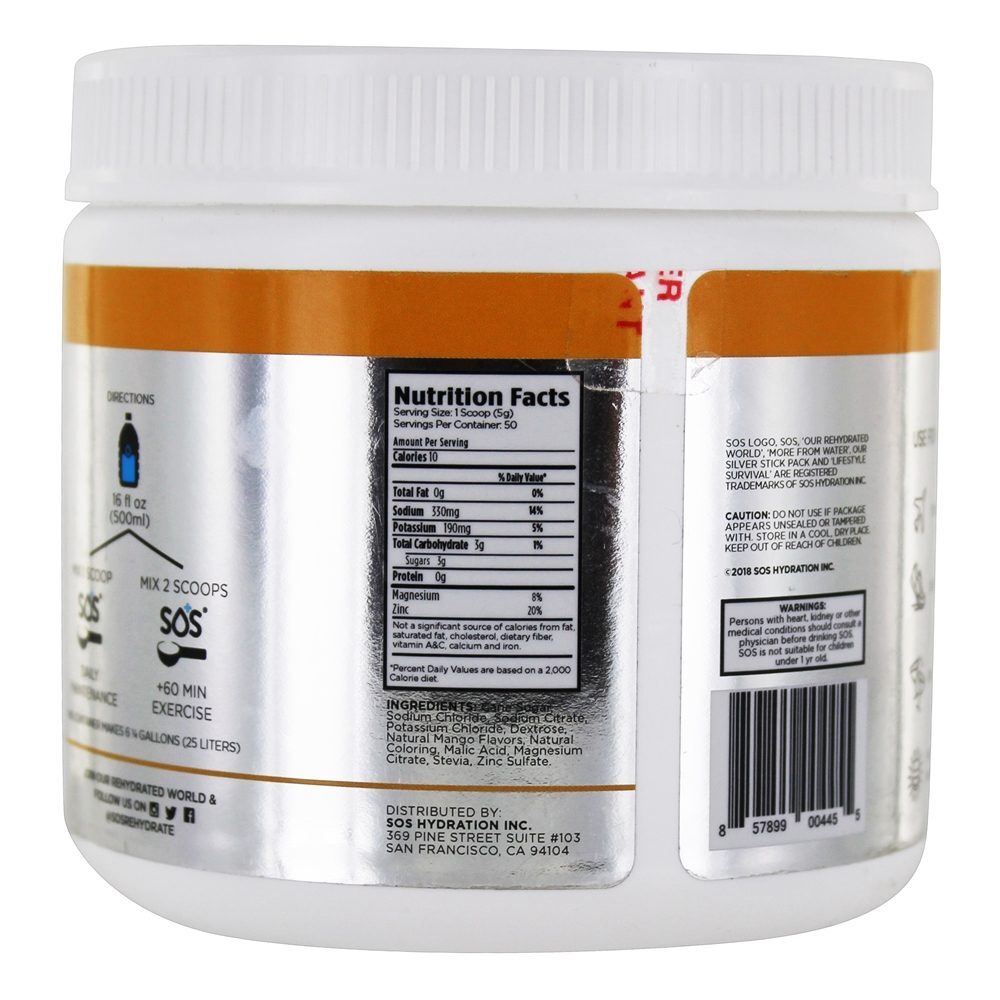 Mistura De Bebida De Eletrólito Manga - 8 oz. SOS Hydration - Imagem 2