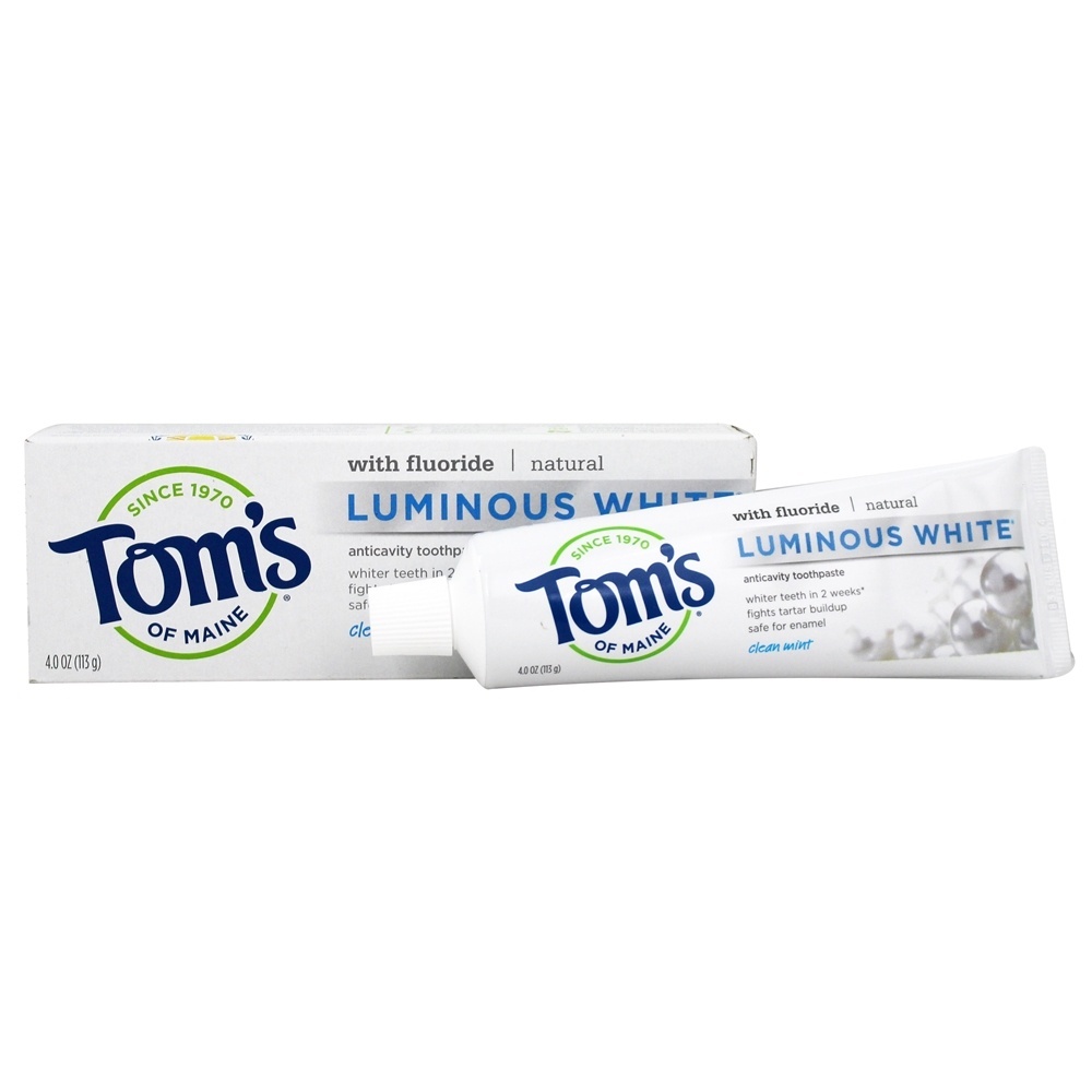 Creme dental branco luminoso natural com a hortelã limpa do fluoreto - 4 oz. Tom's of Maine
