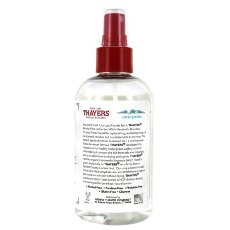 Witch Hazel sem álcool Facial Mist Toner com Aloe Vera Formula Unscented - 8 fl. oz. Thayers - Image 3