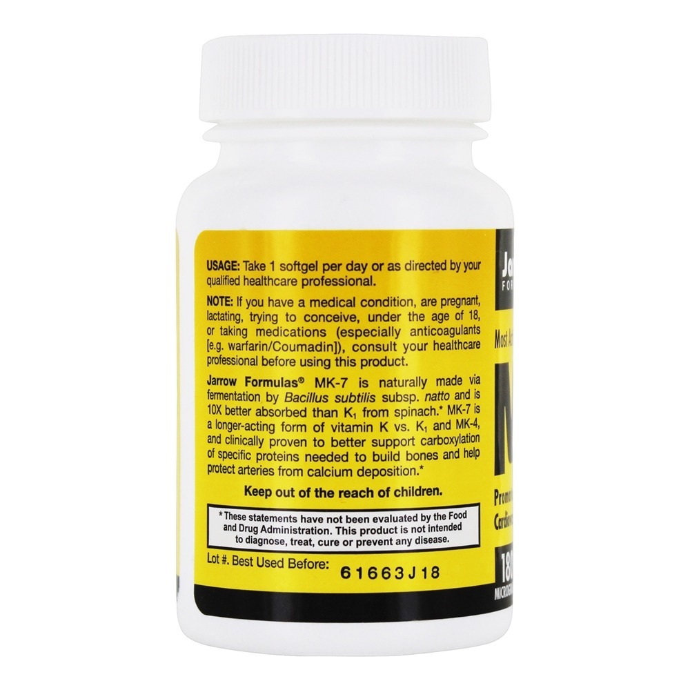 MK-7 para saúde óssea e cardiovascular 180 mcg. - 60 Softgels Jarrow Formulas - Imagem 3