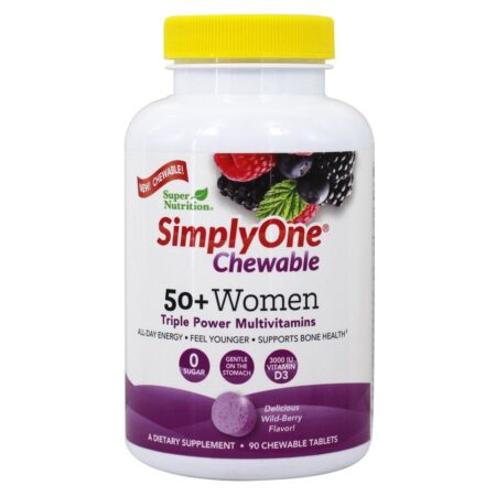 Simplesmente um mastigável 50 + Mulheres Triplo Poder Multivitaminas Wild-Berry - 90 comprimidos mastigáveis Super Nutrition