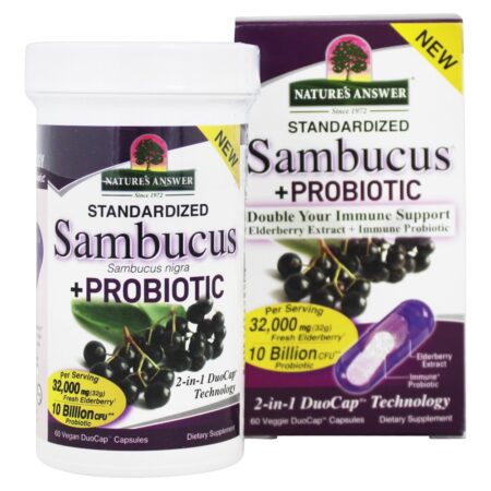 Sambucus Padronizado + Suporte Imune a Probióticos - Cápsulas Vegan 60 Nature's Answer