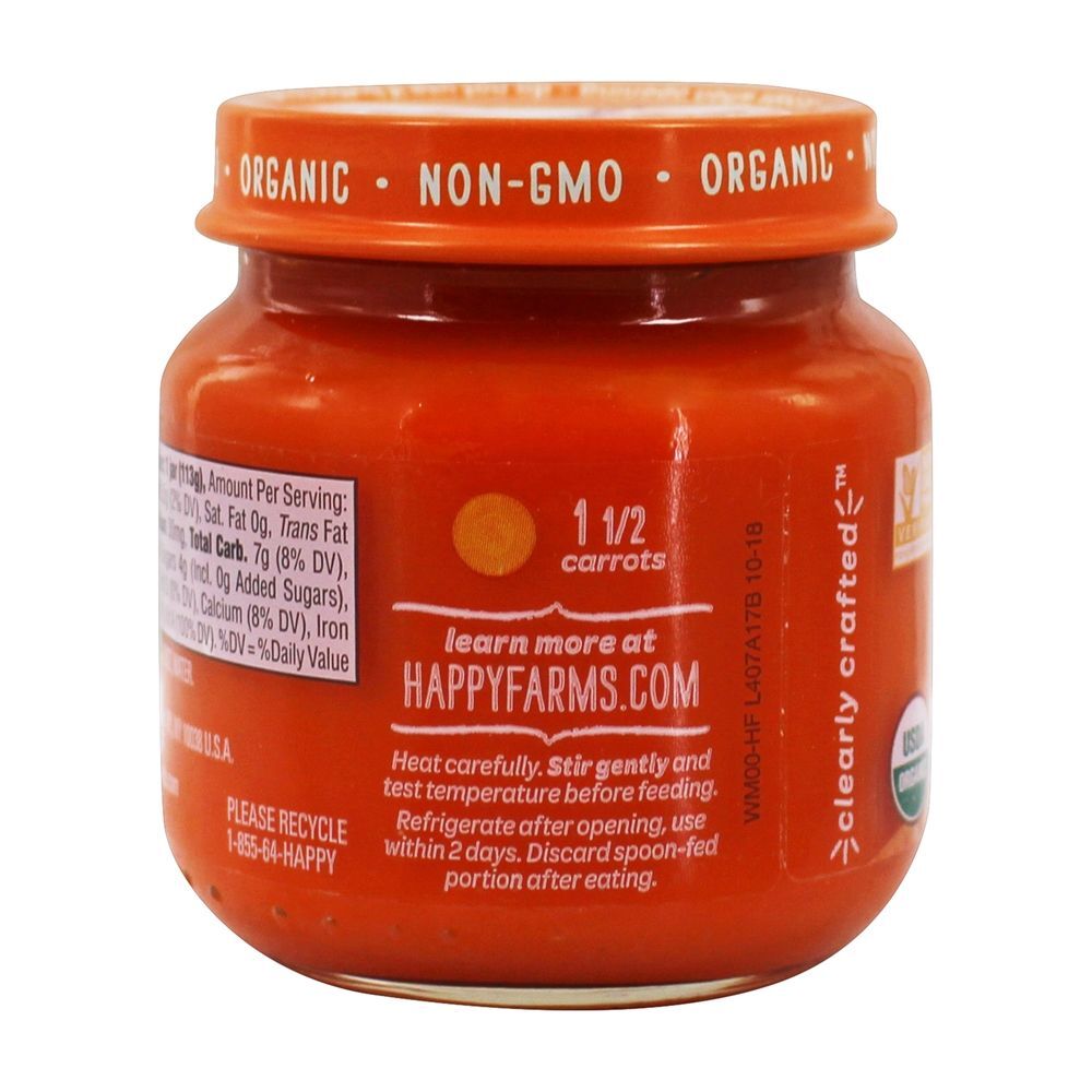 Bebê feliz orgânico claro crafted comida de bebê fase 1 cenouras - 4 oz. Happy Family - Imagem 3