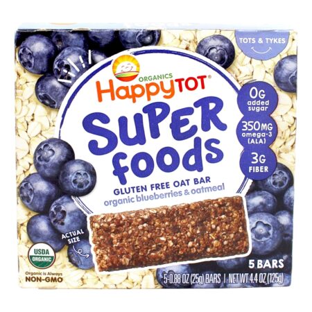 Happy Tot Organic Super Foods Bar de Aveia Sem Glúten Mirtilos e Farinha de Aveia - 5 Barras Happy Family