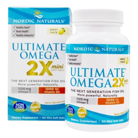 Omega 2X 1120 mg com Vitamina D3 1000UI Limão - 60 Mini cápsulas gelatinosas Nordic Naturals