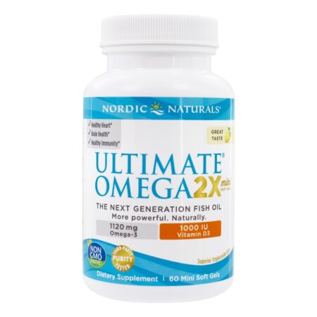 Omega 2X 1120 mg com Vitamina D3 1000UI Limão - 60 Mini cápsulas gelatinosas Nordic Naturals - Image 2