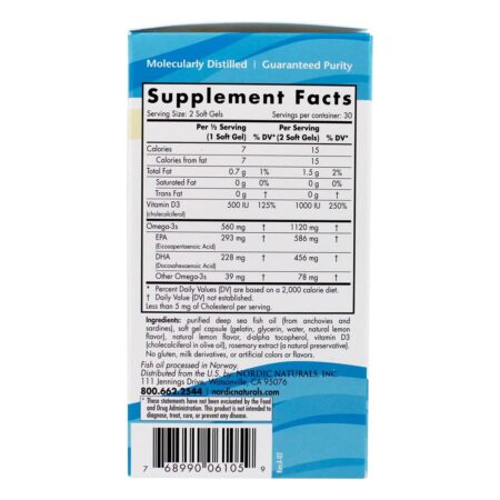 Omega 2X 1120 mg com Vitamina D3 1000UI Limão - 60 Mini cápsulas gelatinosas Nordic Naturals - Image 3