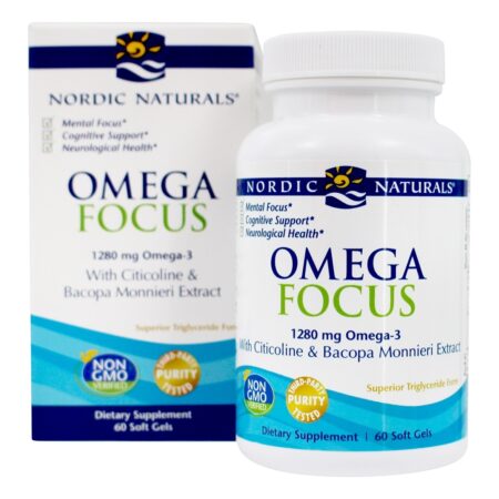 Omega Concentre-se no extrato de Citicoline & Bacopa Monnieri 1280 mg . - 60 Softgels Nordic Naturals