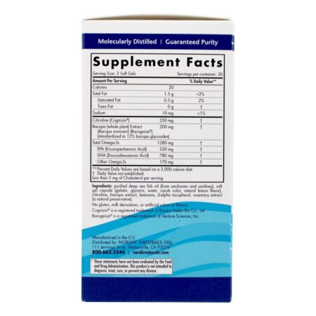 Omega Concentre-se no extrato de Citicoline & Bacopa Monnieri 1280 mg . - 60 Softgels Nordic Naturals - Image 3