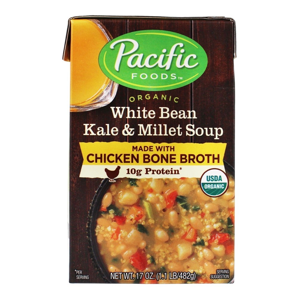 Kale de feijão branco orgânico & Sopa de painço com sopa de caldo de osso de galinha – 17 oz. Pacific Foods — foto 1 Kale de feijão branco orgânico & Sopa de painço com sopa de caldo de osso de galinha - 17 oz. Pacific Foods