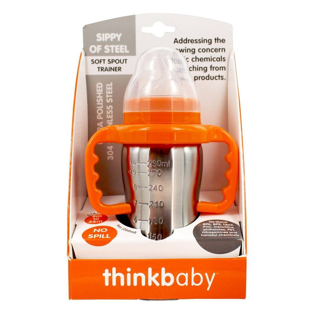 Sippy do Steel Cup Spout Trainer Estágio C 9 para 36 meses Orange - 9 oz. Thinkba