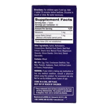 Kids Melatonin Fast Dissolve Sleep Suporte Morango 1 mg . - 40 Tablets Natrol - Image 3