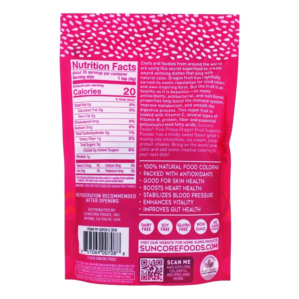Supercolor superalimento em pó rosa pitaya - 5 oz. Suncore Foods - Imagem 2