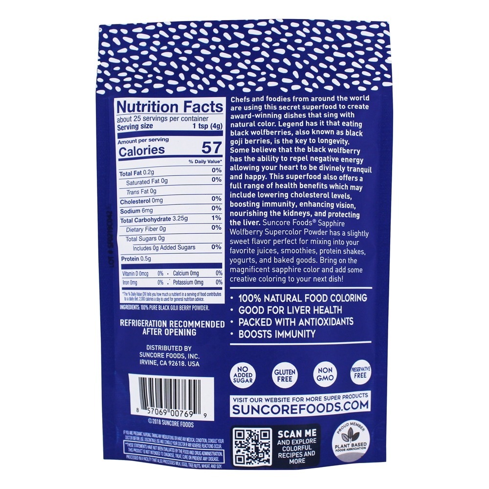 Supercolor Superfood em pó Sapphire Wolfberry - 3.5 oz. Suncore Foods - Imagem 2