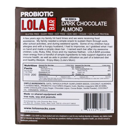 Barra de probiótico Rebeca sem glúten Chocolate amêndoa escura - 12 Barras Lola - Image 2