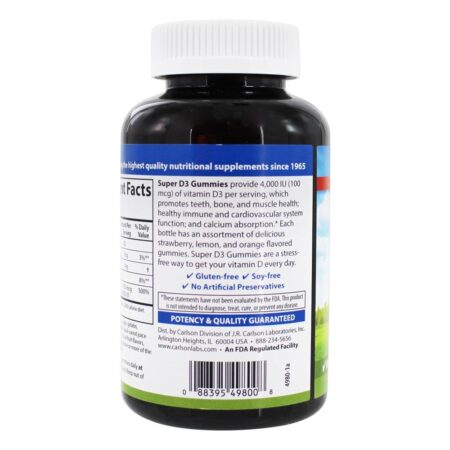 Super vitamina D3 Gummies Fruta Natural 4000 IU - 120 Gummies Carlson Labs - Image 3