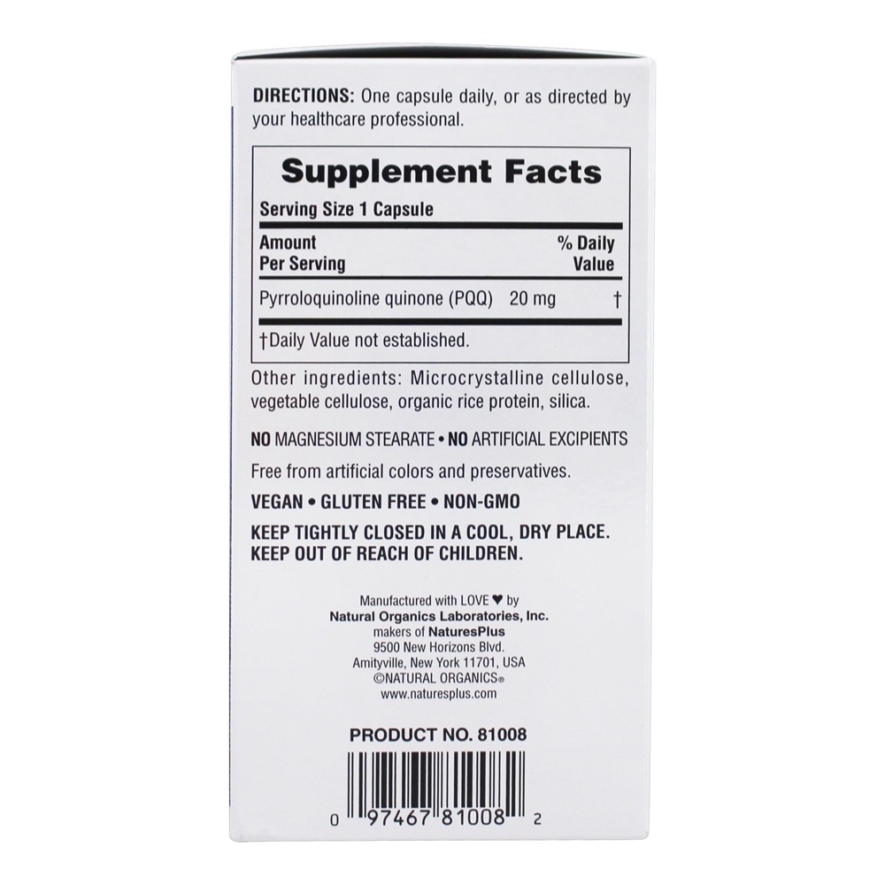 BrainCeutix PQQ Pirroloquinolina Quinona 20 mg . - Cápsulas 60 Natures Plus - Imagem 3
