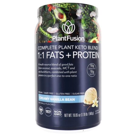 Planta Completa Keto Blend 1: 1 Gorduras + Feijão De Baunilha Em Pó De Proteína - 19.05 oz. PlantFusion