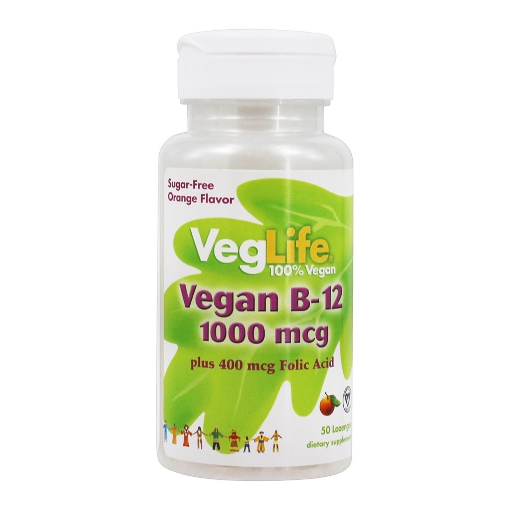 Vegan Vitamina B-12 1000mcg mais Ácido Fólico 400mcg Laranja - 50 Pastilhas VegLife