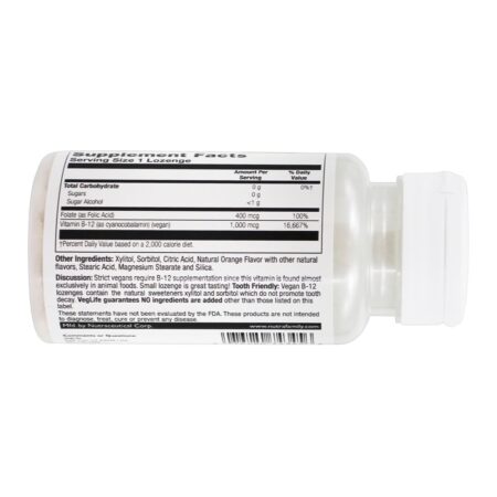 Vegan Vitamina B-12 1000mcg mais Ácido Fólico 400mcg Laranja - 50 Pastilhas VegLife - Imagem 3