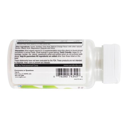 Vegan Vitamina B-12 1000mcg mais Ácido Fólico 400mcg Laranja - 50 Pastilhas VegLife - Imagem 4