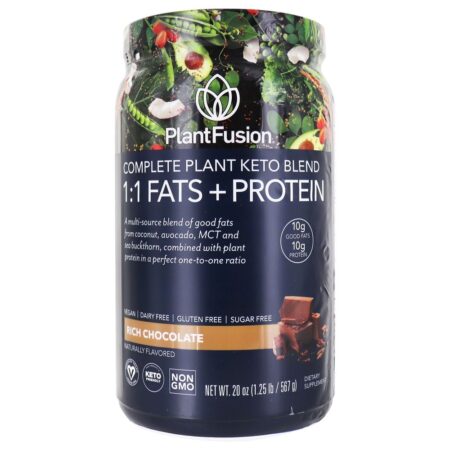 Planta completa Keto Blend 1: 1 Gorduras + Proteína em Pó Rico Chocolate - 20 oz. PlantFusion